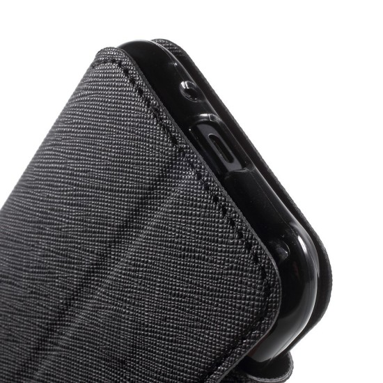 RoarKorea Fancy Diary View Samsung Galaxy J1 J120 (2016) - Melns - sāniski atverams maciņš ar stendu un lodziņu (ādas maks, grāmatiņa, leather book wallet case cover stand)