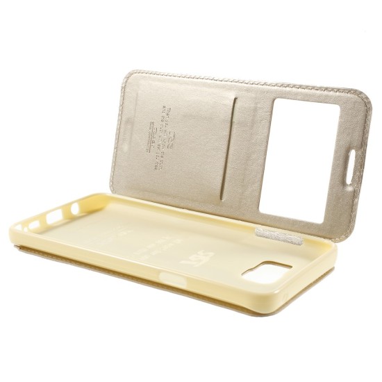 RoarKorea Noble View Samsung Galaxy Note 5 N920 - Zelts - sāniski atverams maciņš ar stendu un lodziņu (ādas maks, grāmatiņa, leather book wallet case cover stand)