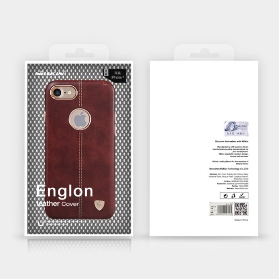 NILLKIN Englon Textured Leather Skin Hard Back Case priekš Apple iPhone 7 - Melns (ar izgriezumu) - ādas aizmugures apvalks / bampers-vāciņš