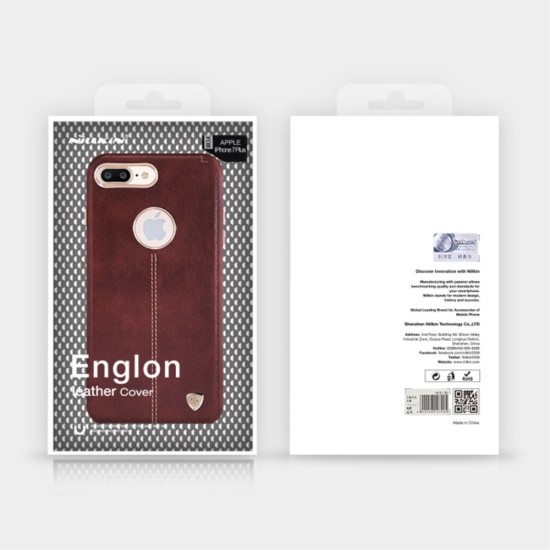 NILLKIN Englon Textured Leather Skin Hard Back Case priekš Apple iPhone 7 Plus / 8 Plus - Melns - ādas aizmugures apvalks (bampers, vāciņš, leather cover, bumper)