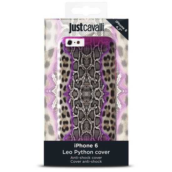Just Cavalli Python Leopard JCIPC647PYLEOPNK priekš Apple iPhone 6 / 6S - Rozā - silikona aizmugures apvalks (bampers, vāciņš, TPU back cover, bumper shell)
