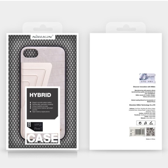 NILLKIN Hybrid Case with Crocodile Leather priekš Apple iPhone 7 / 8 / SE2 (2020) / SE3 (2022) - Ivory White - ādas aizmugures apvalks / bampers-vāciņš