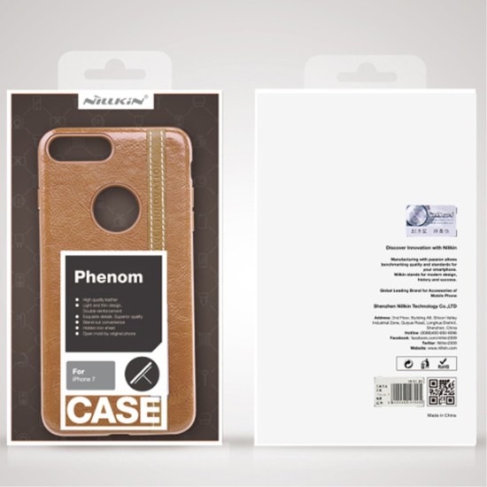 NILLKIN Phenom Case priekš Apple iPhone 7 Plus - Sarkans - ādas aizmugures apvalks (bampers, vāciņš, slim case cover, vaks bumper)