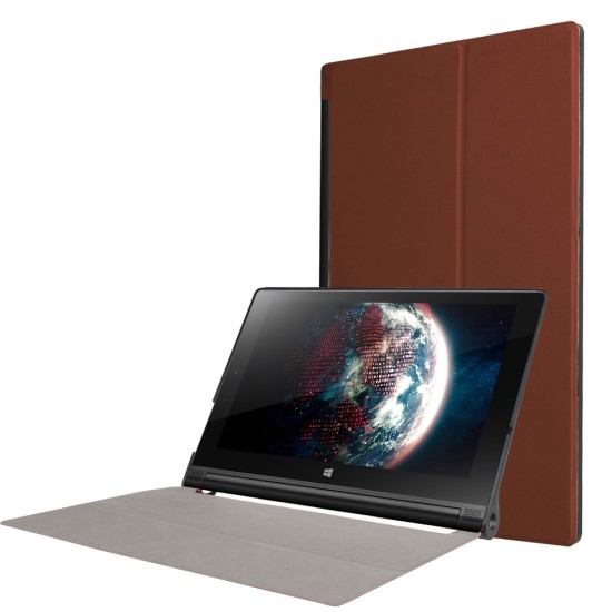 PU Leather Stand Case for Lenovo Yoga Tab 3 10.1 X50F / X50L - Brown - sāniski atverams maciņš ar stendu (ādas maks, grāmatiņa, leather book wallet case cover stand)
