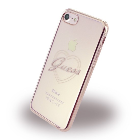 Guess GUHCP7TRHRG priekš Apple iPhone 7 / 8 / SE2 (2020) / SE3 (2022) - Heart Rose Gold - silikona aizmugures apvalks / bampers-vāciņš