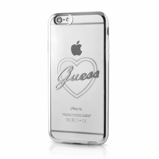Guess Signature Heart series GUHCP6TRHS priekš Apple iPhone 6 / 6S - Silver - silikona aizmugures apvalks (bampers, vāciņš, slim TPU case cover, bumper)