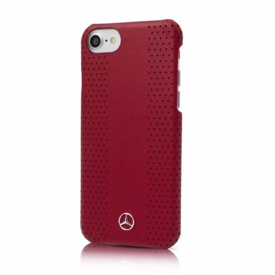 Mercedes Benz Leather Back Case MEHCP7PEVSRE priekš Apple iPhone 7 / 8 / SE2 (2020) / SE3 (2022) - Sarkans - ādas aizmugres apvalks / bampers-vāciņš