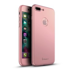 IPAKY Full Protection Hard Cover with Glass (Logo Cutout) priekš Apple iPhone 7 Plus - Rozā Zelts - plastikas aizmugures apvalks ar aizsardzības stiklu (bampers, vāciņš, PU back cover, bumper shell)