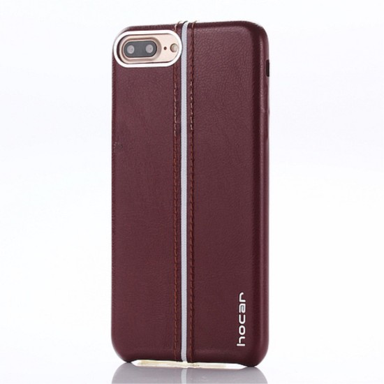 HOCAR Contrast Color PU Leather Back Case priekš Apple iPhone 7 Plus / 8 Plus - Wine Red - ādas aizmugures apvalks (bampers, vāciņš, leather cover, bumper)