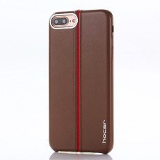 HOCAR Contrast Color PU Leather Back Case priekš Apple iPhone 7 Plus / 8 Plus - Brūns - ādas aizmugures apvalks (bampers, vāciņš, leather cover, bumper)