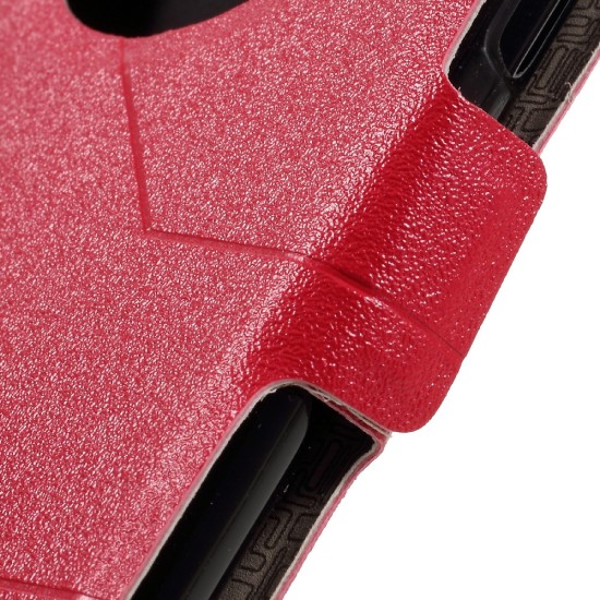 Sand-like Smart Leather Cover for Asus Zenfone 3 Laser ZC551KL with View Window - Red - sāniski atverams maciņš ar stendu un lodziņu (ādas maks, grāmatiņa, leather book wallet case cover stand)