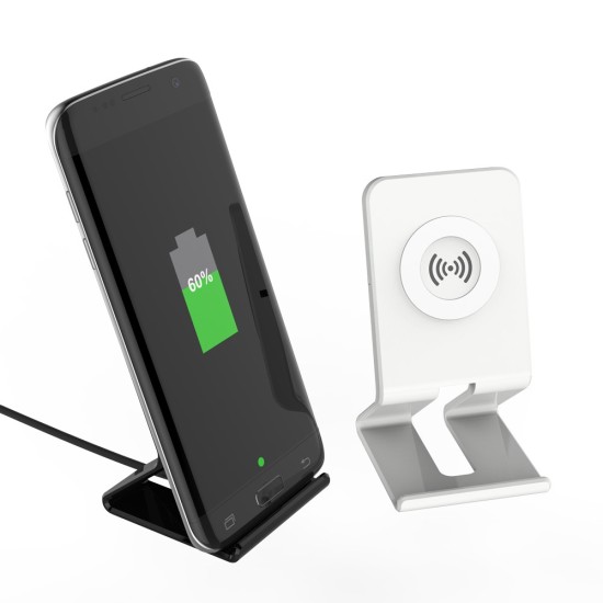 W001 5W Qi Wireless Charging Pad Stand - Black - Universāls induktīvs bezvadu USB lādētājs paliktnis