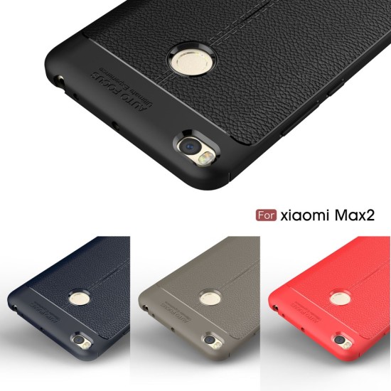 Litchi Skin PU Leather Coated TPU Mobile Phone Case for Xiaomi Mi Max 2 - Black - ādas imitācijas triecienizturīgs silikona aizmugures apvalks (maciņš, bampers, vāciņš, slim cover, bumper, back case)