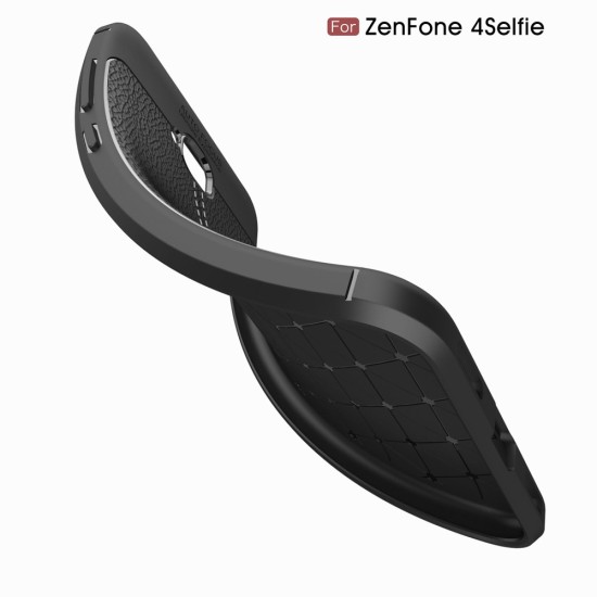 Litchi Skin PU Leather Coated TPU Mobile Phone Case for Asus Zenfone 4 Selfie ZD553KL - Black - ādas imitācijas triecienizturīgs silikona aizmugures apvalks (maciņš, bampers, vāciņš, slim cover, bumper, back case)