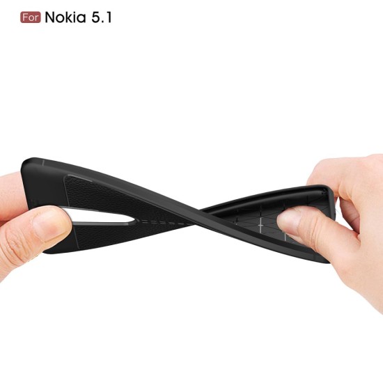 Litchi Skin PU Leather Coated TPU Mobile Phone Case for Nokia 5.1 (2018) - Melns - ādas imitācijas triecienizturīgs silikona aizmugures apvalks (maciņš, bampers, vāciņš, slim cover, bumper, back case)
