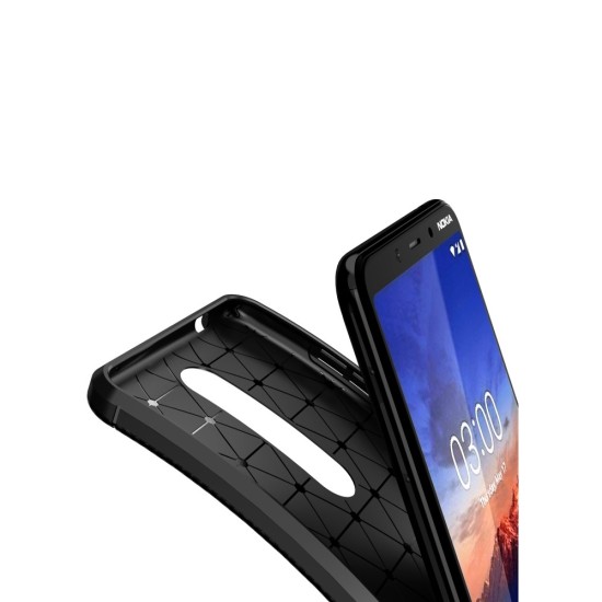 Beetle Series Carbon Fiber TPU Protection Phone Cover priekš Nokia 3.1 Plus (2018) - Melns - triecienizturīgs silikona aizmugures apvalks (bampers, vāciņš, slim TPU silicone case shell cover, bumper)