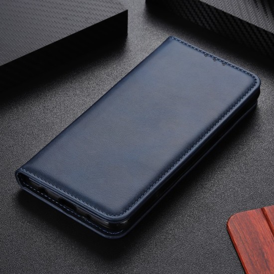 Auto-absorbed Split Leather Protection Card Holder Case priekš LG G8s ThinQ G810 - Zils - sāniski atverams maciņš ar stendu (ādas maks, grāmatiņa, leather book wallet case cover stand)