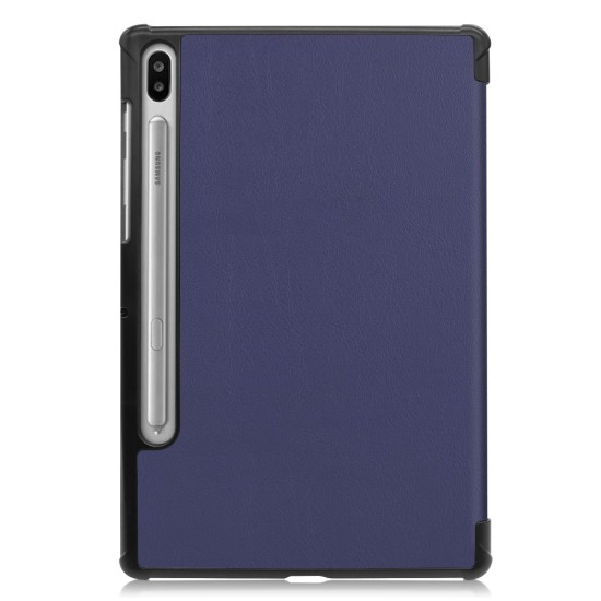 Tri-fold Stand PU Smart Auto Wake/Sleep Leather Case priekš Samsung Galaxy Tab S6 T860 / T865 - Tumši Zils - sāniski atverams maciņš ar stendu