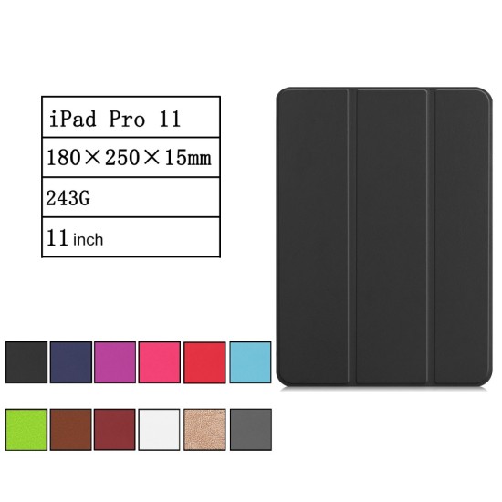 Tri-fold Stand PU Smart Auto Wake/Sleep Leather Case priekš Apple iPad Pro 11 (2018) / Air 4 (2020) / Air 5 (2022) / Air 11 (2024) - Melns - sāniski atverams maciņš ar stendu