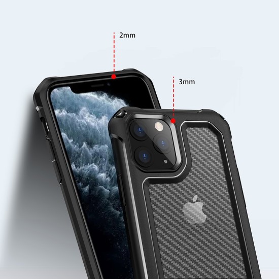 Carbon Fiber Texture PC / TPU Hybrid Back Case priekš Apple iPhone 11 Pro - Melns - triecienizturīgs silikona-plastikāta aizmugures apvalks / bampers-vāciņš