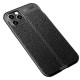 Litchi Skin PU Leather Coated TPU Mobile Phone Case priekš Apple iPhone 12 / 12 Pro - Melns - ādas imitācijas triecienizturīgs silikona aizmugures apvalks / bampers-vāciņš