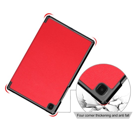 Tri-fold Stand PU Smart Auto Wake/Sleep Leather Case priekš Samsung Galaxy Tab A7 (2020 / 2022) T500 / T505 / T509 - Sarkans - sāniski atverams maciņš ar stendu