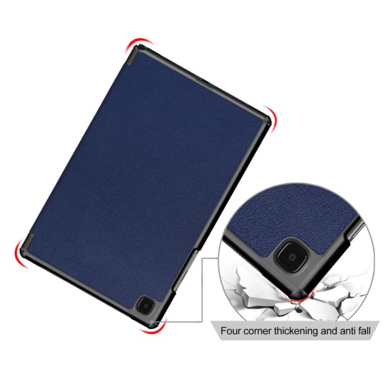 Tri-fold Stand PU Smart Auto Wake/Sleep Leather Case priekš Samsung Galaxy Tab A7 (2020 / 2022) T500 / T505 / T509 - Tumši Zils - sāniski atverams maciņš ar stendu