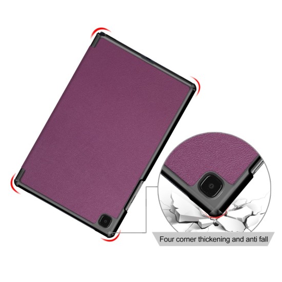 Tri-fold Stand PU Smart Auto Wake/Sleep Leather Case priekš Samsung Galaxy Tab A7 (2020 / 2022) T500 / T505 / T509 - Violets - sāniski atverams maciņš ar stendu