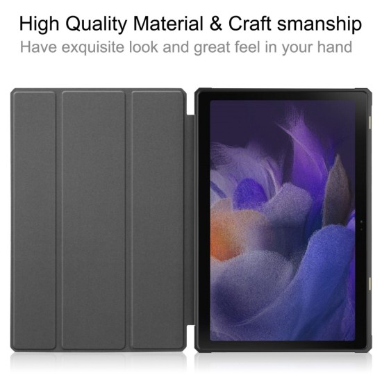 Tri-fold Stand PU Smart Auto Wake/Sleep Leather Case priekš Samsung Galaxy Tab A8 10.5 X200 / X205 - Melns - sāniski atverams maciņš ar stendu
