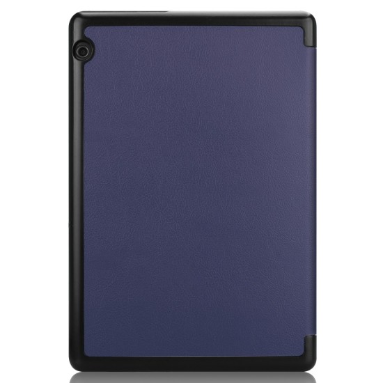 Tri-fold Stand PU Smart Auto Wake/Sleep Leather Case priekš Huawei MatePad T10 / T10s - Tumši Zils - sāniski atverams maciņš ar stendu