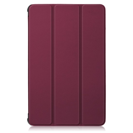 Tri-fold Stand PU Smart Auto Wake/Sleep Leather Case priekš Lenovo Tab M10 HD X306 - Bordo - sāniski atverams maciņš ar stendu