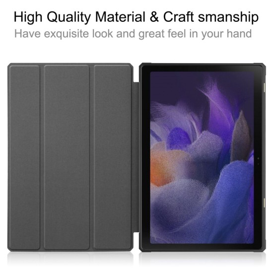 Tri-fold Stand PU Smart Auto Wake/Sleep Leather Case priekš Samsung Galaxy Tab A9 Plus X210 / X215 / X216 - Tumši Zils - sāniski atverams maciņš ar stendu