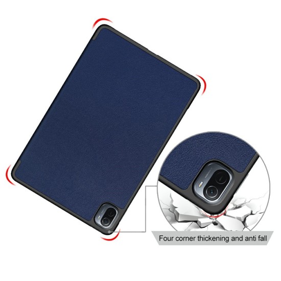 Tri-fold Stand PU Smart Auto Wake/Sleep Leather Case priekš Xiaomi Pad 7 / 7 Pro - Tumši Zils - sāniski atverams maciņš ar stendu