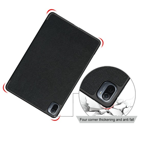 Tri-fold Stand PU Smart Auto Wake/Sleep Leather Case priekš Xiaomi Redmi Pad 2 Pro - Melns - sāniski atverams maciņš ar stendu