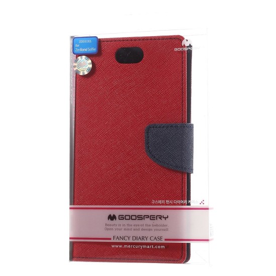 MERCURY GOOSPERY Wallet Leather Case for Asus Zenfone Selfie ZD551KL - Red - sāniski atverams maciņš ar stendu (ādas maks, grāmatiņa, leather book wallet case cover stand)