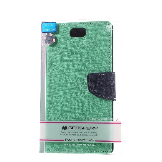 MERCURY GOOSPERY Wallet Leather Case for Asus Zenfone Selfie ZD551KL - Cyan - sāniski atverams maciņš ar stendu (ādas maks, grāmatiņa, leather book wallet case cover stand)