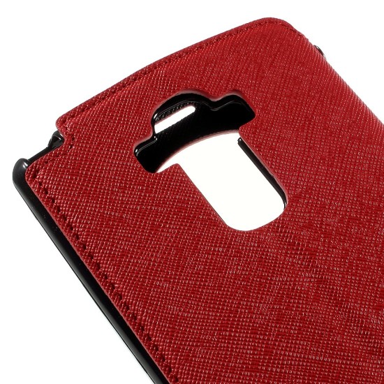 RoarKorea Fancy Diary View LG G4 H815 Wake/Sleep - Sarkans - sāniski atverams maciņš ar stendu un lodziņu (ādas maks, grāmatiņa, leather book wallet case cover stand)