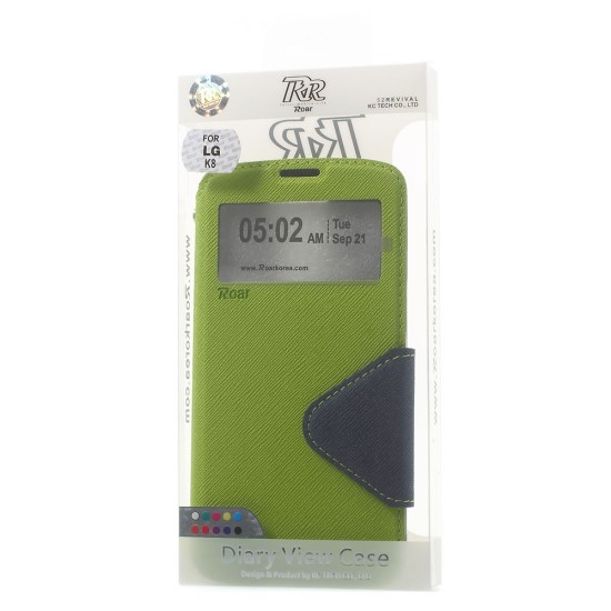 RoarKorea Fancy Diary View LG K8 K350 - Zaļš - sāniski atverams maciņš ar stendu un lodziņu (ādas maks, grāmatiņa, leather book wallet case cover stand)
