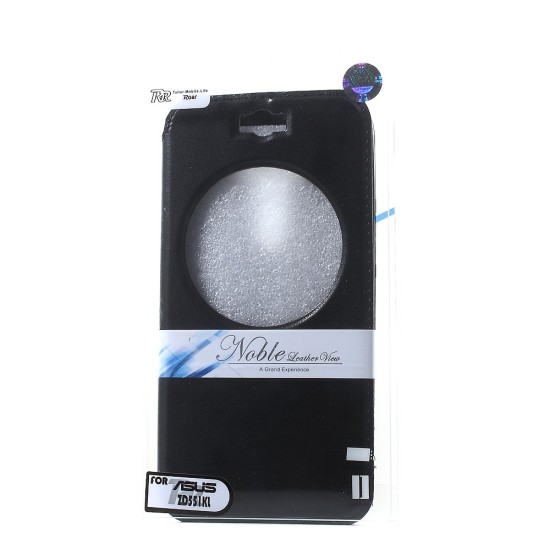 RoarKorea Noble View priekš Asus Zenfone Selfie ZD551KL 5.5-inch Wake/Sleep - Melns - sāniski atverams maciņš ar stendu un lodziņu (ādas maks, grāmatiņa, leather book wallet case cover stand)